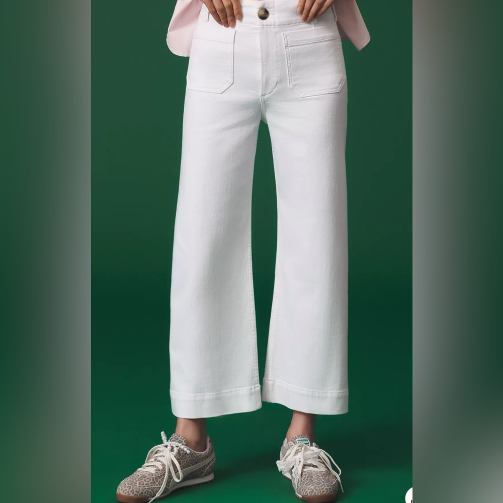 The Colette Cropped Wide-Leg white Jeans by Maeve from Anthropologie. Sz 27